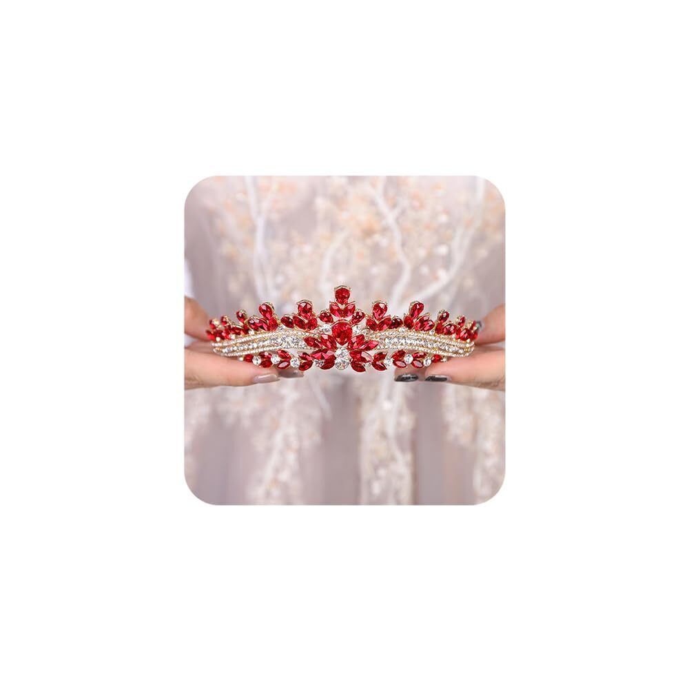 6801 Red Crystal Crown and Tiara Wedding Rhinestone Princess Tiaras